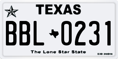 TX license plate BBL0231
