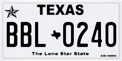 TX license plate BBL0240