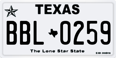 TX license plate BBL0259