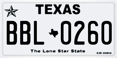 TX license plate BBL0260