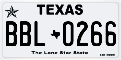 TX license plate BBL0266