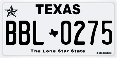 TX license plate BBL0275