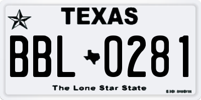 TX license plate BBL0281
