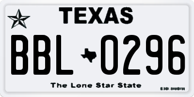 TX license plate BBL0296