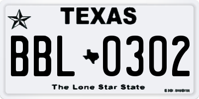TX license plate BBL0302