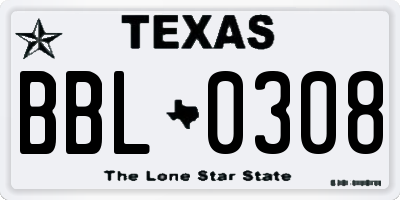 TX license plate BBL0308