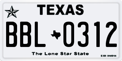 TX license plate BBL0312