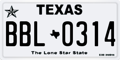 TX license plate BBL0314