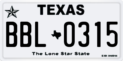 TX license plate BBL0315
