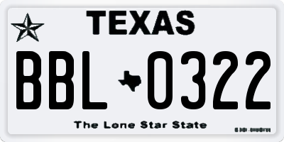 TX license plate BBL0322