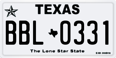 TX license plate BBL0331