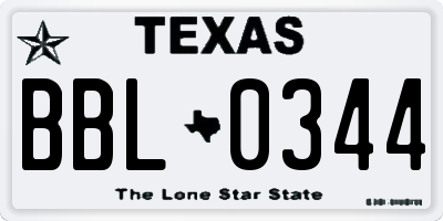 TX license plate BBL0344