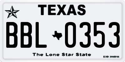 TX license plate BBL0353