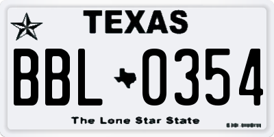 TX license plate BBL0354