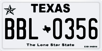 TX license plate BBL0356