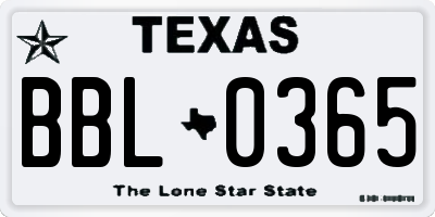 TX license plate BBL0365