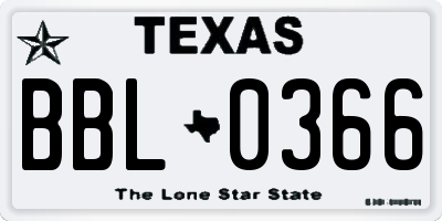 TX license plate BBL0366