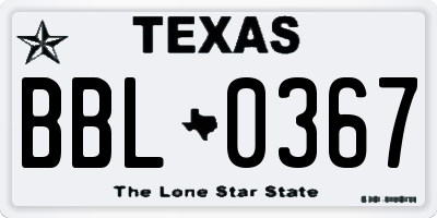 TX license plate BBL0367