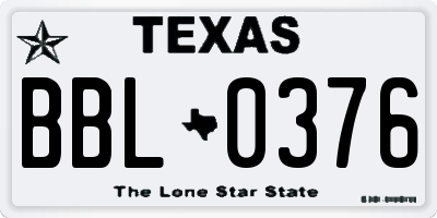 TX license plate BBL0376