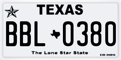 TX license plate BBL0380