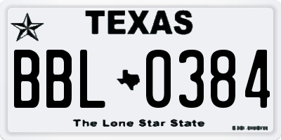 TX license plate BBL0384