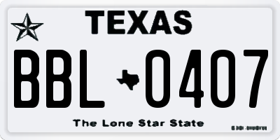 TX license plate BBL0407