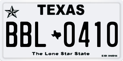 TX license plate BBL0410