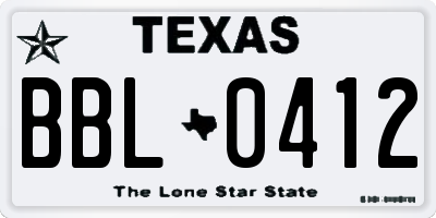 TX license plate BBL0412