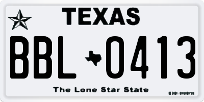 TX license plate BBL0413