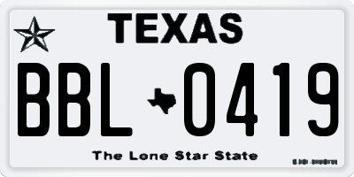 TX license plate BBL0419