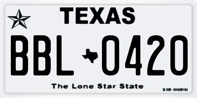 TX license plate BBL0420