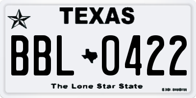 TX license plate BBL0422