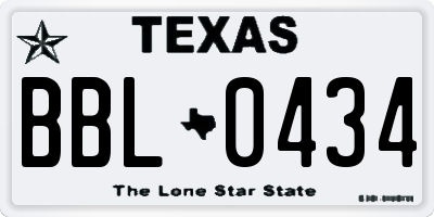TX license plate BBL0434