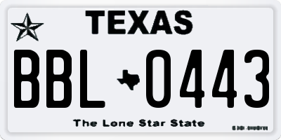 TX license plate BBL0443