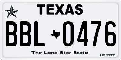 TX license plate BBL0476