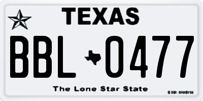 TX license plate BBL0477