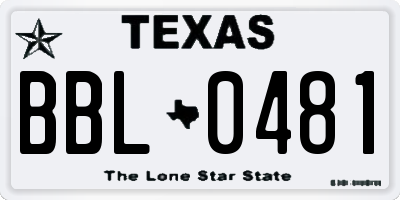 TX license plate BBL0481