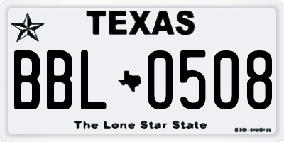 TX license plate BBL0508