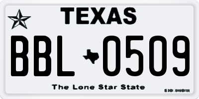 TX license plate BBL0509