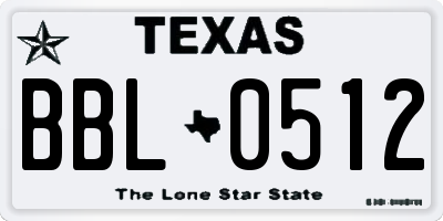 TX license plate BBL0512