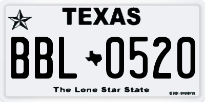 TX license plate BBL0520