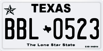 TX license plate BBL0523