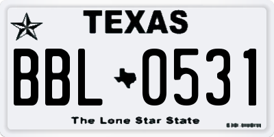 TX license plate BBL0531