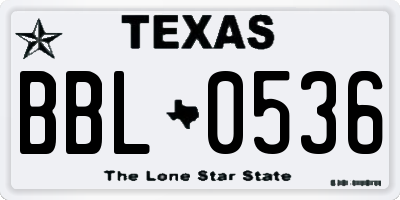 TX license plate BBL0536