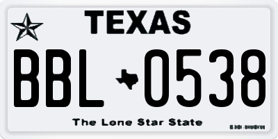 TX license plate BBL0538