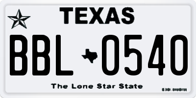 TX license plate BBL0540