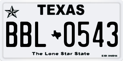 TX license plate BBL0543