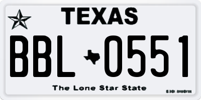 TX license plate BBL0551