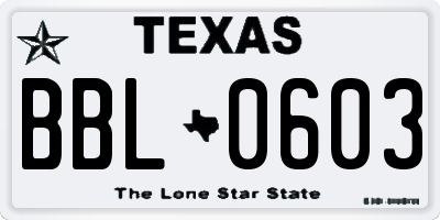 TX license plate BBL0603