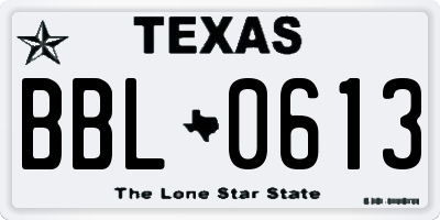 TX license plate BBL0613